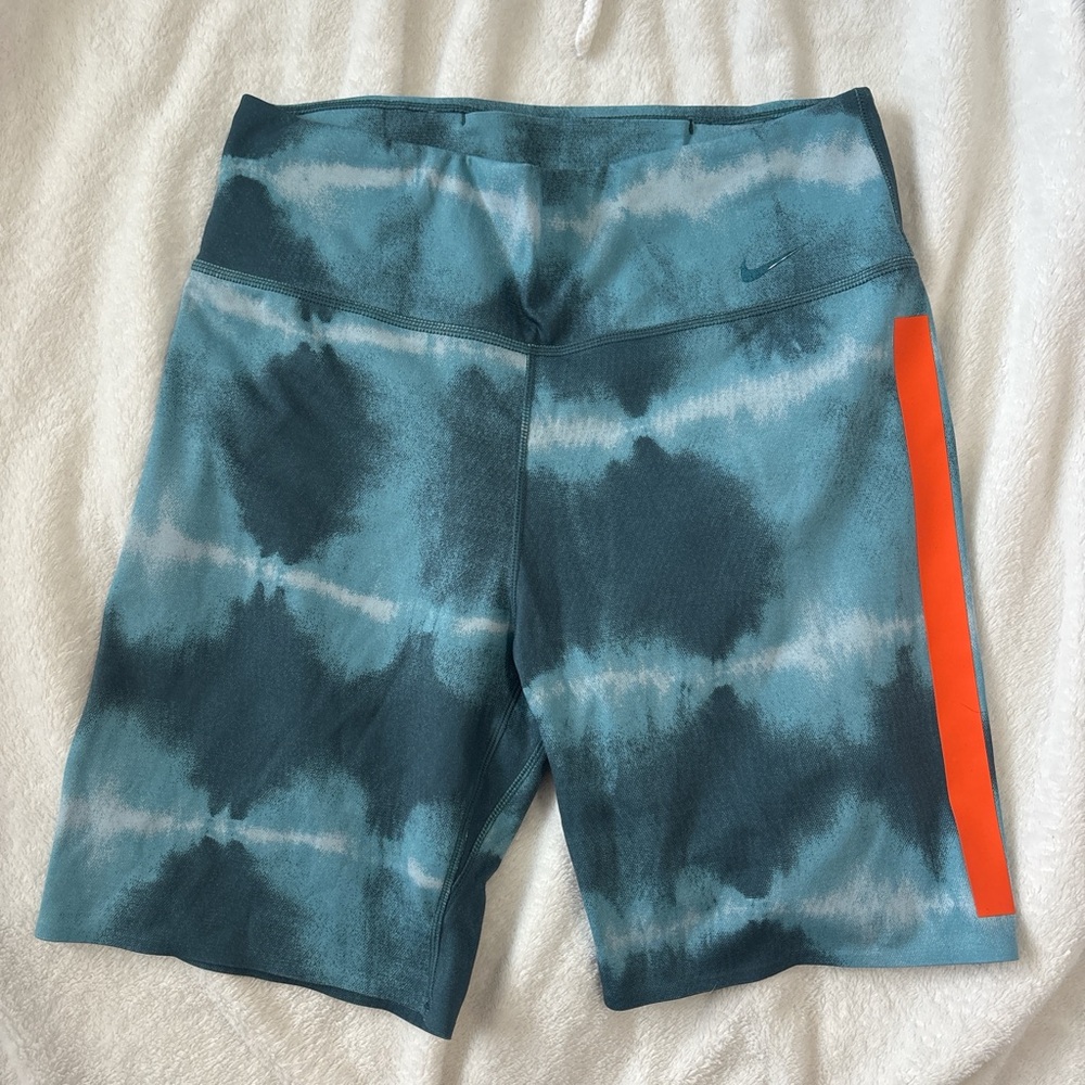 Nike Aqua Tie-Dye Shorts with Vibrant Orange Accent